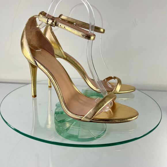 Rachel Zoe Ema Stiletto Heels Metallic Gold Ankle Strap Leather - Picture 1 of 8